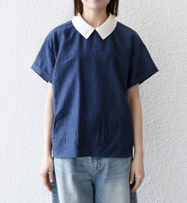 SHIPS any「SHIPS any:〈洗濯機可能〉フラワー ジャカード バイカラー プルオーバー シャツ」|シャツ・ブラウス|