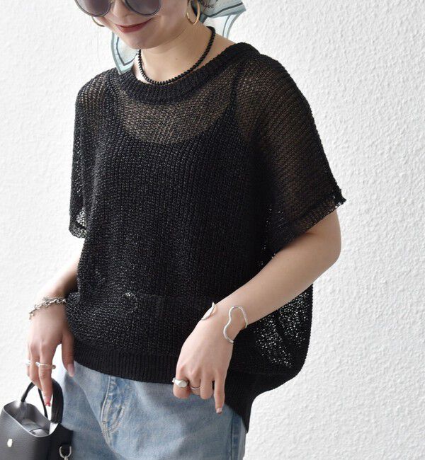 SHIPS any「《予約》SHIPS any:〈手洗い可能〉ギマ  ワイド フレンチ シアー ニット プルオーバー」|ニット・セーター|ブラック