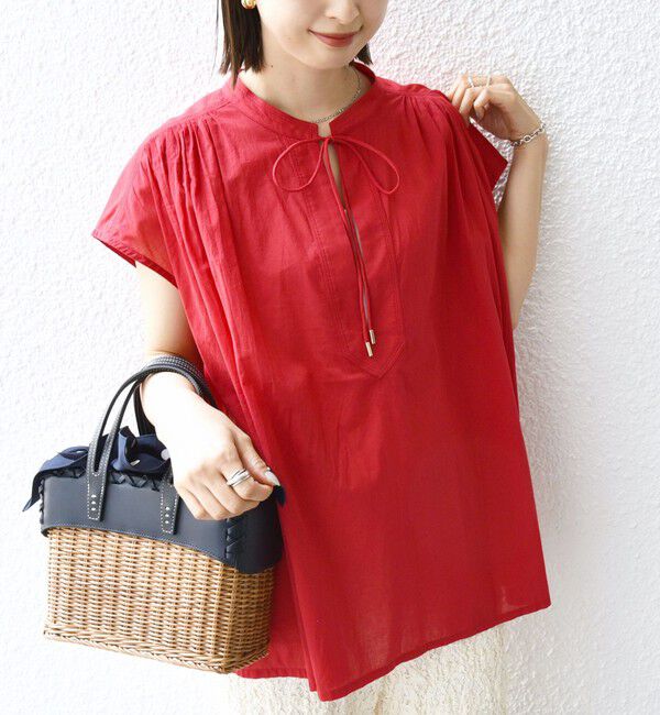 SHIPS for women「〈手洗い可能〉スキッパー タック フレンチ スリーブ ブラウス」|シャツ・ブラウス|レッド