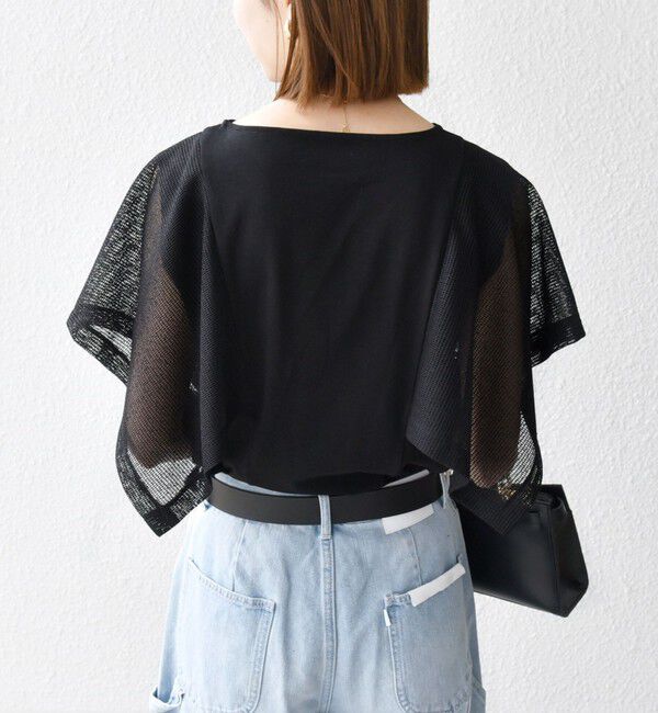SHIPS any「《一部追加予約》SHIPS any:〈手洗い可能〉メッシュ シアー ハンカチ スリーブ ドッキング TEE」|Tシャツ・カットソー|
