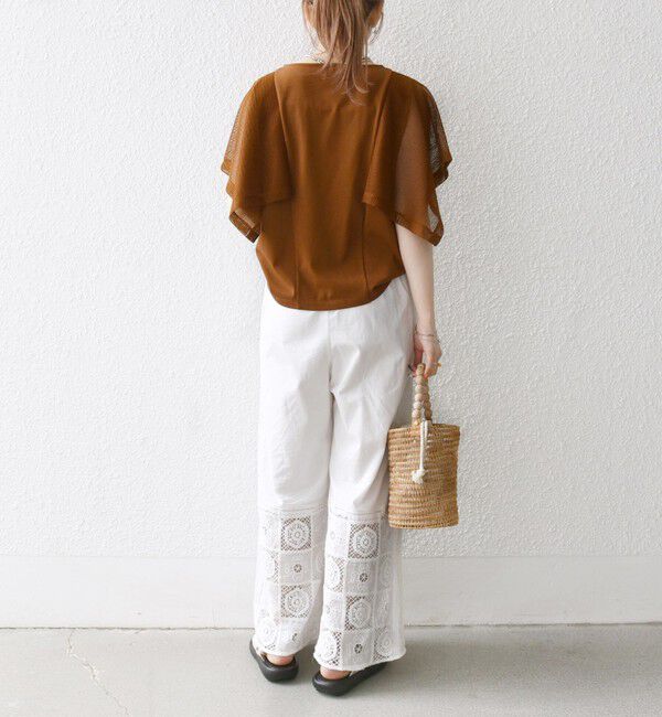 SHIPS any「《一部追加予約》SHIPS any:〈手洗い可能〉メッシュ シアー ハンカチ スリーブ ドッキング TEE」|Tシャツ・カットソー|