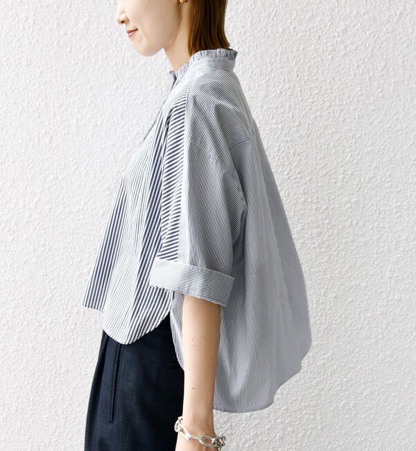SHIPS for women「【WEB限定】〈手洗い可能〉ブロード ストライプ / 無地 切替 パッチワーク シャツ」|シャツ・ブラウス|