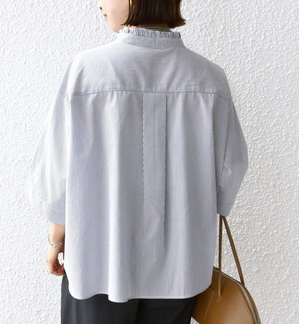 SHIPS for women「【WEB限定】〈手洗い可能〉ブロード ストライプ / 無地 切替 パッチワーク シャツ」|シャツ・ブラウス|