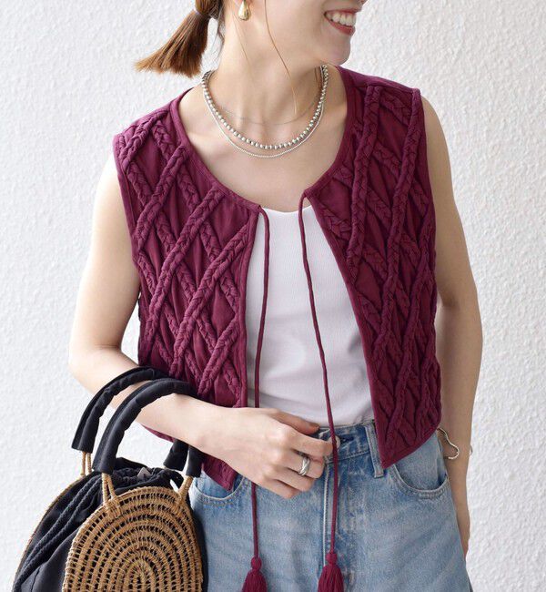 SHIPS any「bon_meur:〈手洗い可能〉ロープ編み コットン コンパクト フリンジ ベスト」|ベスト・ジレ|