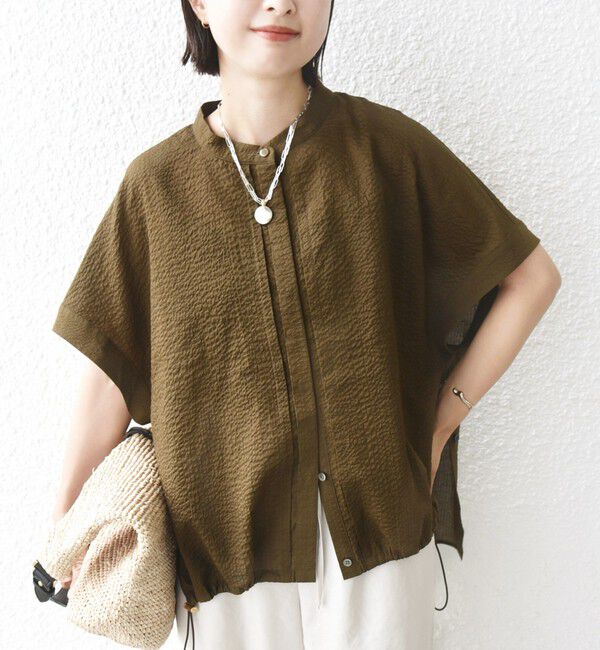 SHIPS for women「〈手洗い可能〉サッカー 裾 ドロスト ドルマン ブラウス 2」|シャツ・ブラウス|ブラウン