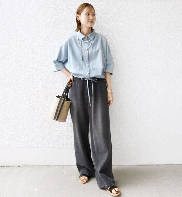 SHIPS for women「《一部追加予約》【WEB限定】〈手洗い可能〉デニム ライク タック 裾 ドロスト 羽織 シャツ」|シャツ・ブラウス|