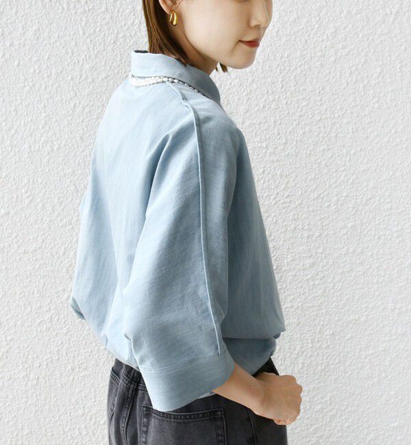 SHIPS for women「《一部追加予約》【WEB限定】〈手洗い可能〉デニム ライク タック 裾 ドロスト 羽織 シャツ」|シャツ・ブラウス|