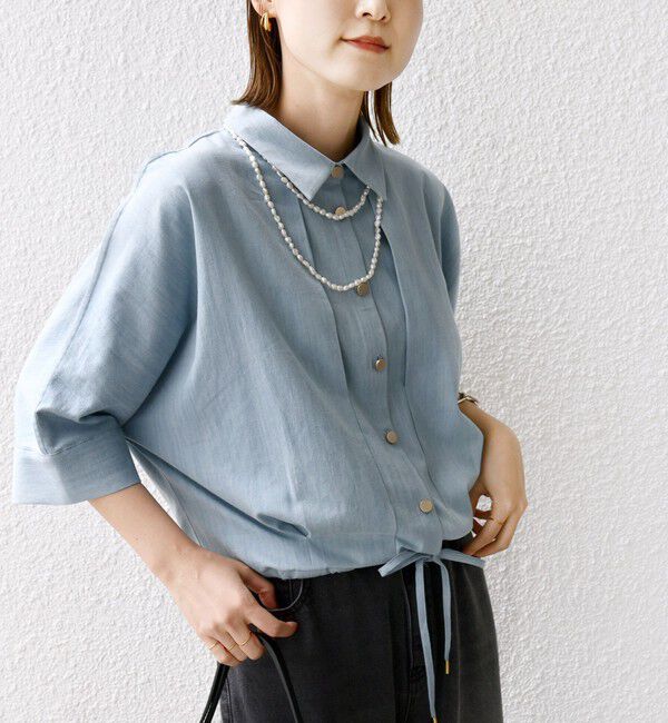 SHIPS for women「《一部追加予約》【WEB限定】〈手洗い可能〉デニム ライク タック 裾 ドロスト 羽織 シャツ」|シャツ・ブラウス|