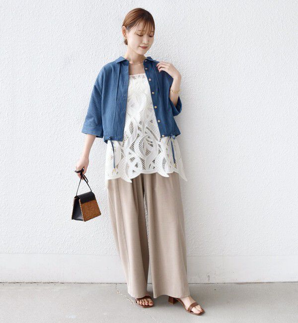 SHIPS for women「《一部追加予約》【WEB限定】〈手洗い可能〉デニム ライク タック 裾 ドロスト 羽織 シャツ」|シャツ・ブラウス|