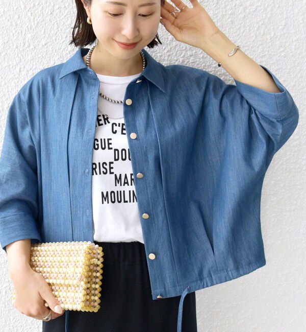SHIPS for women「《一部追加予約》【WEB限定】〈手洗い可能〉デニム ライク タック 裾 ドロスト 羽織 シャツ」|シャツ・ブラウス|