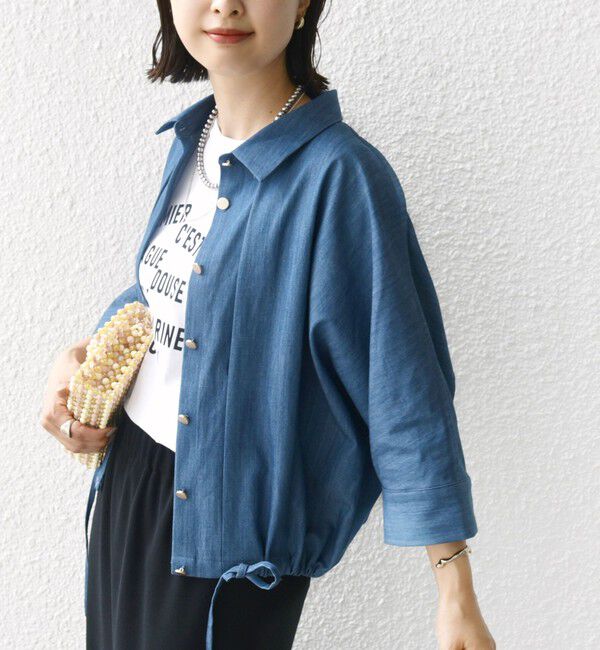 SHIPS for women「《一部追加予約》【WEB限定】〈手洗い可能〉デニム ライク タック 裾 ドロスト 羽織 シャツ」|シャツ・ブラウス|