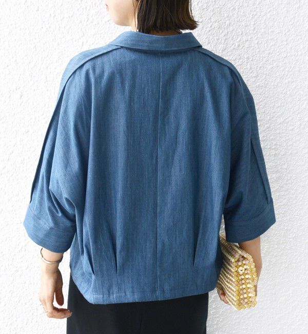 SHIPS for women「《一部追加予約》【WEB限定】〈手洗い可能〉デニム ライク タック 裾 ドロスト 羽織 シャツ」|シャツ・ブラウス|