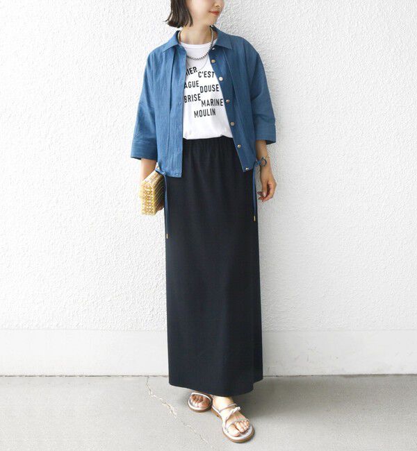 SHIPS for women「《一部追加予約》【WEB限定】〈手洗い可能〉デニム ライク タック 裾 ドロスト 羽織 シャツ」|シャツ・ブラウス|