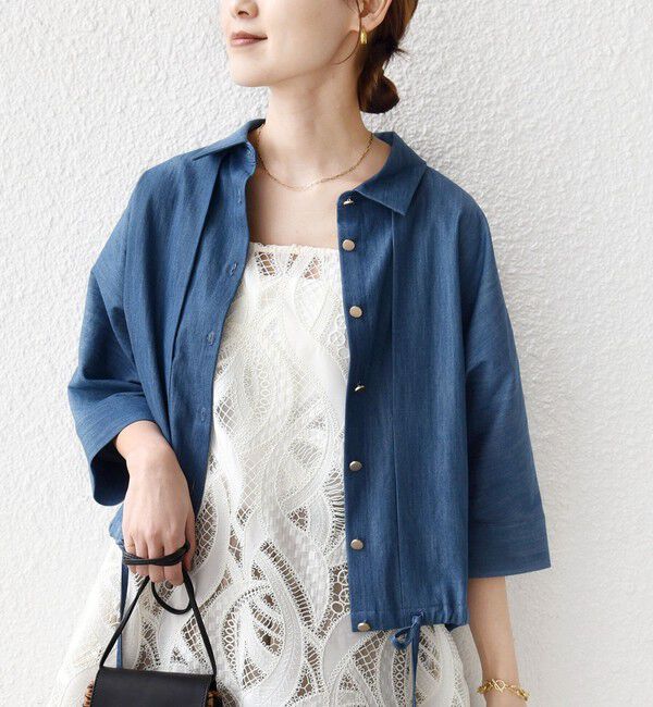 SHIPS for women「《一部追加予約》【WEB限定】〈手洗い可能〉デニム ライク タック 裾 ドロスト 羽織 シャツ」|シャツ・ブラウス|