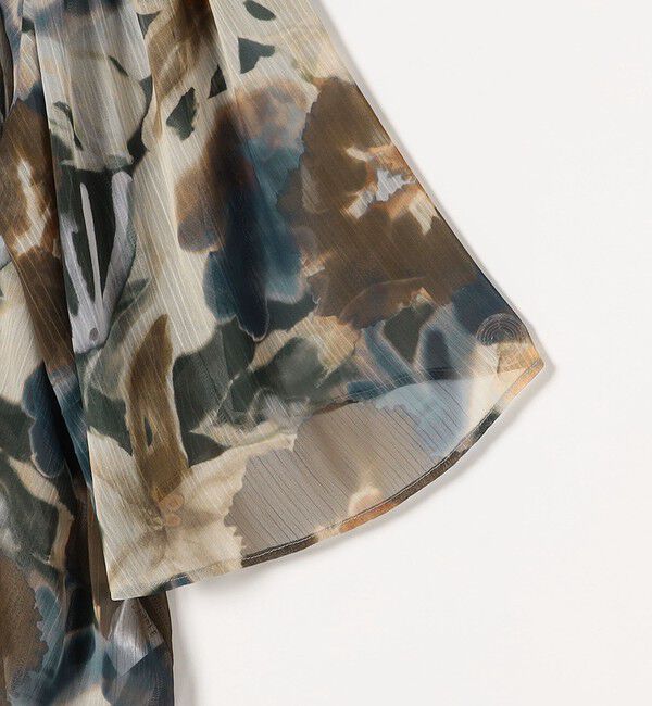 quaranciel「quaranciel:〈洗濯機可能〉シアー フラワー プリント ノーカラー ヨーク シャツ ブラウス」|シャツ・ブラウス|