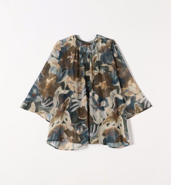 quaranciel「quaranciel:〈洗濯機可能〉シアー フラワー プリント ノーカラー ヨーク シャツ ブラウス」|シャツ・ブラウス|