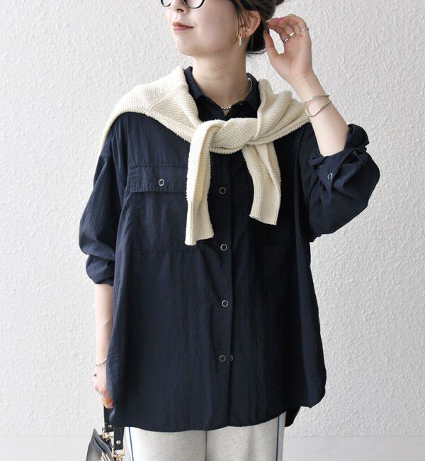 SHIPS any「SHIPS any:〈多機能/洗濯機可能〉ナイロン タスラン ポケット ビッグ シャツ」|シャツ・ブラウス|ネイビー