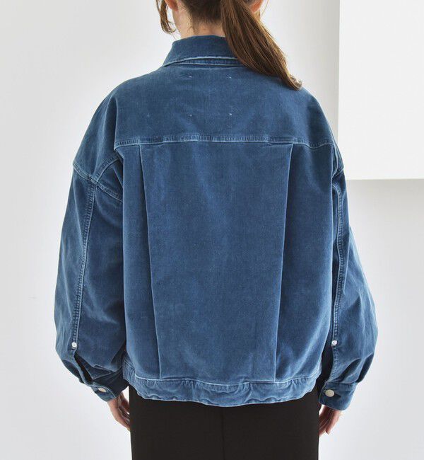 quaranciel「quaranciel:〈洗濯機可能〉コットン ベロア インディゴ ボリュームスリーブ ショート ブルゾン」|ブルゾン・スタジャン|
