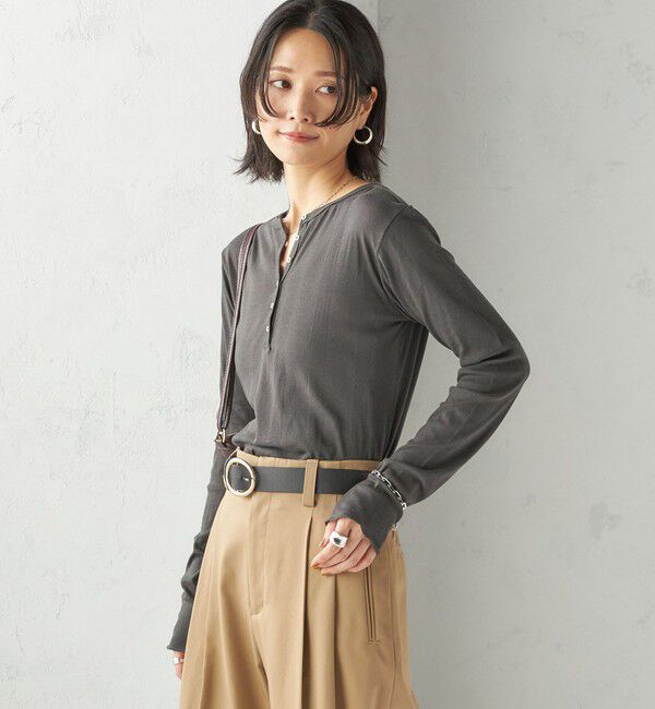 SHIPS for women「【SHIPS別注】miller: シアー ヘンリー ネック ロング スリーブ TEE」|Tシャツ・カットソー|