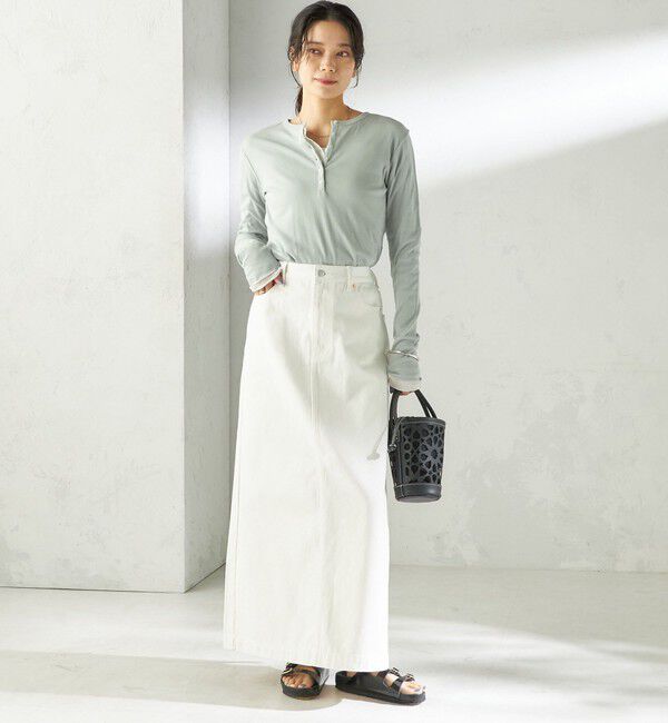 SHIPS for women「【SHIPS別注】miller: シアー ヘンリー ネック ロング スリーブ TEE」|Tシャツ・カットソー|