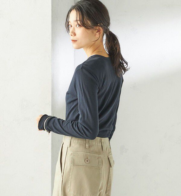 SHIPS for women「【SHIPS別注】miller: シアー ヘンリー ネック ロング スリーブ TEE」|Tシャツ・カットソー|