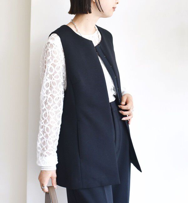 SHIPS for women「〈洗濯機可能 / セレモニー対応可〉ポリエステル レーヨン ダンボール ジレ」|ベスト・ジレ|