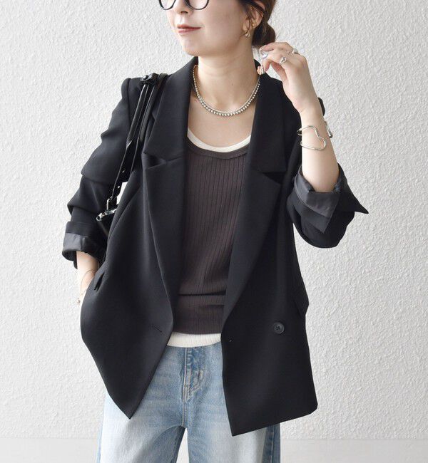 SHIPS any「SHIPS any:〈洗濯機可能〉ダブルクロス セミダブル ジャケット［NAVY BLUE］」|テーラードジャケット|