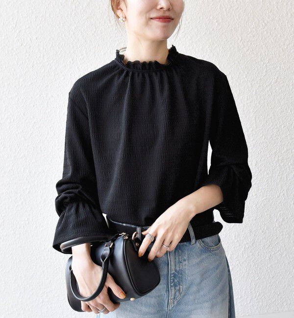 SHIPS any「SHIPS any:〈洗濯機可能〉シアー ジャージー スタンド フリル カット ブラウス」|シャツ・ブラウス|