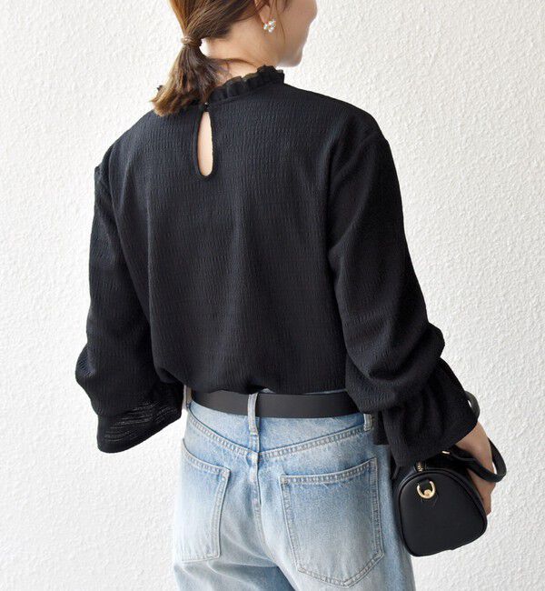 SHIPS any「SHIPS any:〈洗濯機可能〉シアー ジャージー スタンド フリル カット ブラウス」|シャツ・ブラウス|