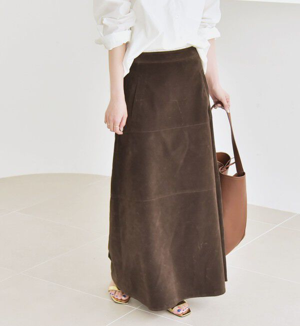quaranciel「quaranciel:〈洗濯機可能〉ポリエステル スエード フレア マキシ スカート」|スカート|