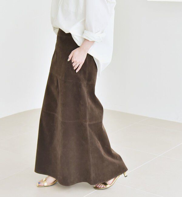 quaranciel「quaranciel:〈洗濯機可能〉ポリエステル スエード フレア マキシ スカート」|スカート|