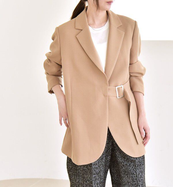 quaranciel「quaranciel:〈洗濯機可能〉ダブルクロス ベルト デザイン 3way テーラード ジャケット」|テーラードジャケット|キャメル