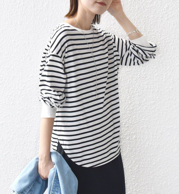 SHIPS for women「コットン 天竺 ラウンド ヘム 袖 リブ カットソー」|Tシャツ・カットソー|