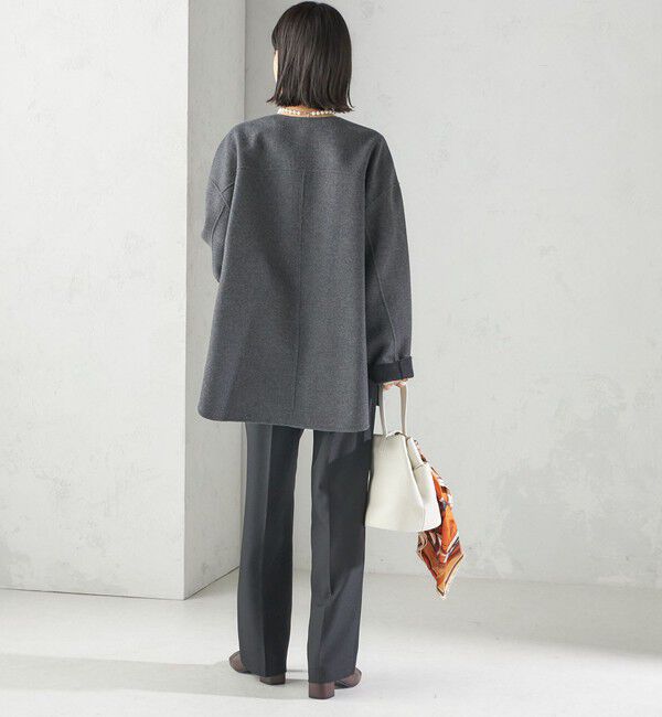 SHIPS for women「セミ 梳毛 配色 リバーシブル ノーカラー ショート コート」|ノーカラーコート|