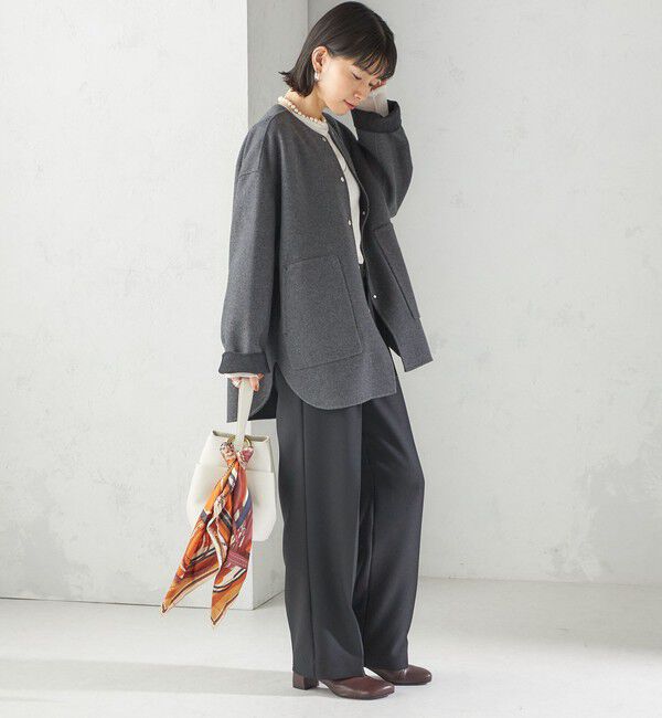 SHIPS for women「セミ 梳毛 配色 リバーシブル ノーカラー ショート コート」|ノーカラーコート|