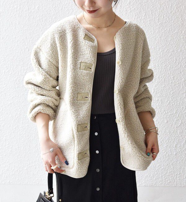 SHIPS any「SHIPS any:〈洗濯機可能〉ボア フリース 2WAY フーディー ブルゾン」|ブルゾン・スタジャン|ベージュ