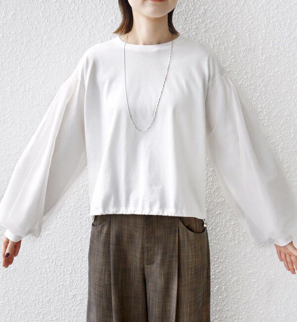 SHIPS for women「《一部追加予約》【WEB限定】〈手洗い可能〉シアー コンビ 裾 ドロスト プルオーバー」|プルオーバー|