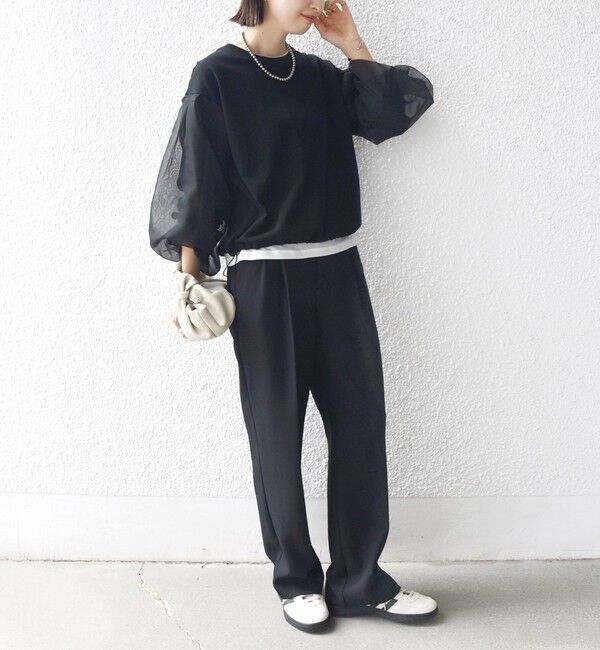 SHIPS for women「《一部追加予約》【WEB限定】〈手洗い可能〉シアー コンビ 裾 ドロスト プルオーバー」|プルオーバー|