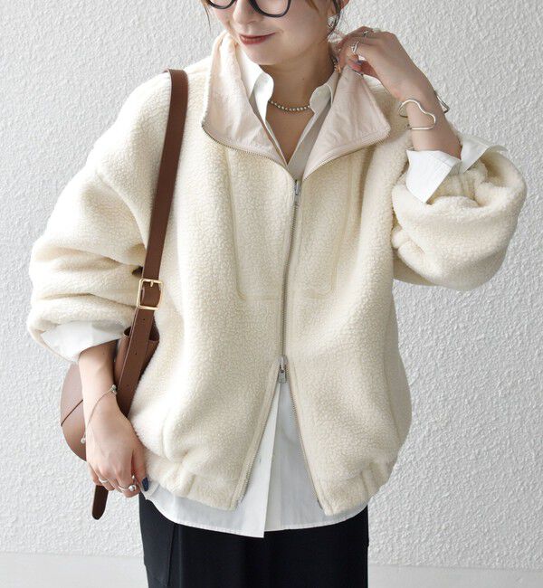 SHIPS any「SHIPS any: ナイロン &times; ボア リバーシブル スタンドカラー ショート ブルゾン」|ブルゾン・スタジャン|