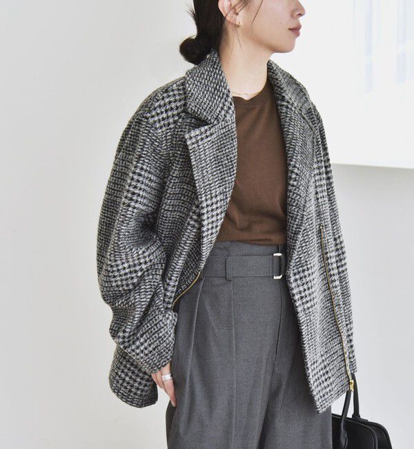 quaranciel「quaranciel: ボンディング チェック ライダース コート」|その他|グレー