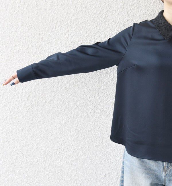 SHIPS any「《一部追加予約》SHIPS any:〈洗濯機可能〉サテン レースカラー ブラウス」|シャツ・ブラウス|