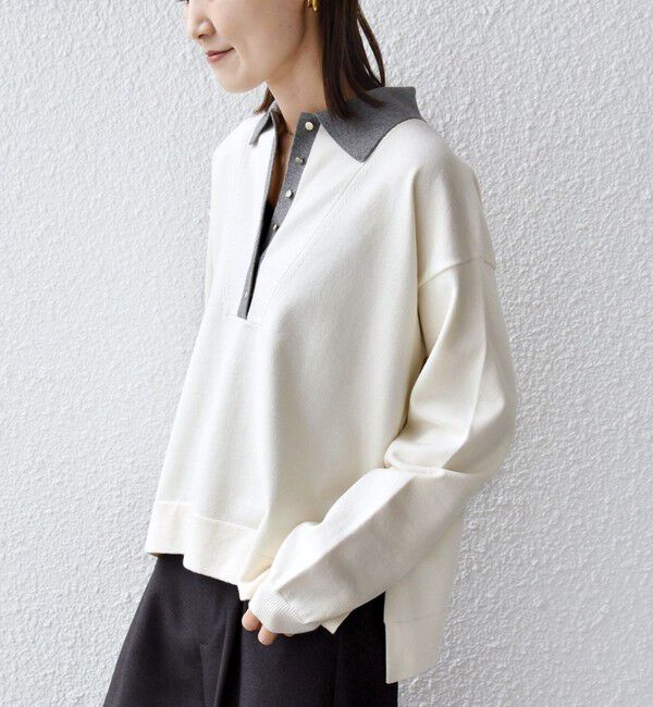 SHIPS for women「【WEB限定】〈手洗い可能〉サイド スリット ゴールド 釦 ポロ ニット」|ニット・セーター|