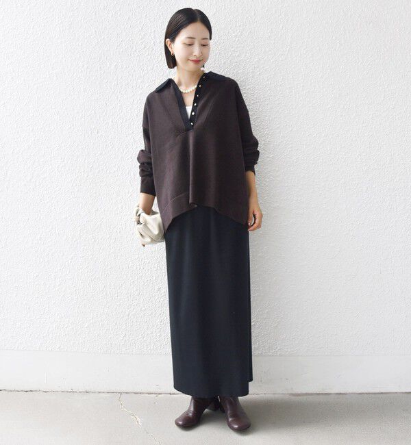 SHIPS for women「【WEB限定】〈手洗い可能〉サイド スリット ゴールド 釦 ポロ ニット」|ニット・セーター|