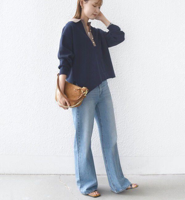 SHIPS for women「【WEB限定】〈手洗い可能〉サイド スリット ゴールド 釦 ポロ ニット」|ニット・セーター|