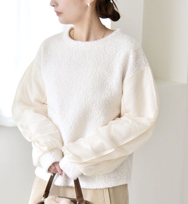 quaranciel「quaranciel:〈洗濯機可能〉ボア &times; チュール コンビ クルーネック プルオーバー」|プルオーバー|