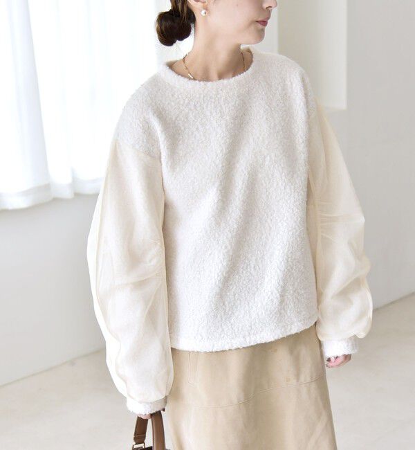 quaranciel「quaranciel:〈洗濯機可能〉ボア &times; チュール コンビ クルーネック プルオーバー」|プルオーバー|