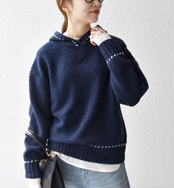 SHIPS any「SHIPS any:〈手洗い可能〉ステッチ デザイン フーディー ルーズ ニット」|ニット・セーター|