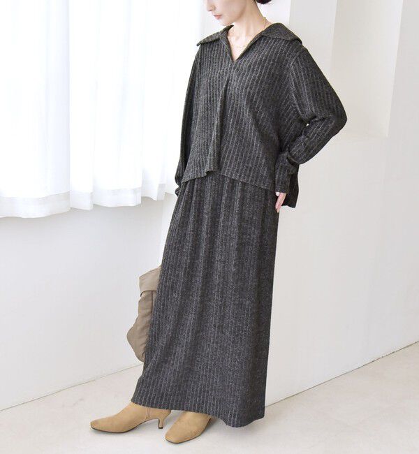 quaranciel「《予約》quaranciel:〈手洗い可能〉ポリエステル ベロア スキッパー ニット &  Iライン スカート」|ワンピース|