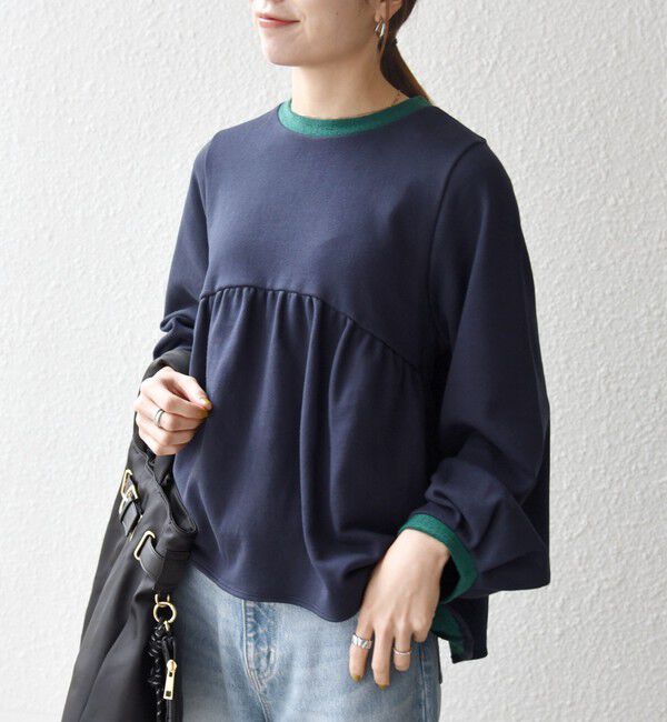 SHIPS any「SHIPS any:〈洗濯機可能〉裏毛 バイカラー ペプラム スウェット プルオーバー」|スウェット・ジャージ|