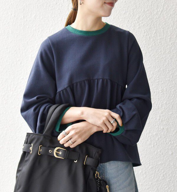 SHIPS any「SHIPS any:〈洗濯機可能〉裏毛 バイカラー ペプラム スウェット プルオーバー」|スウェット・ジャージ|